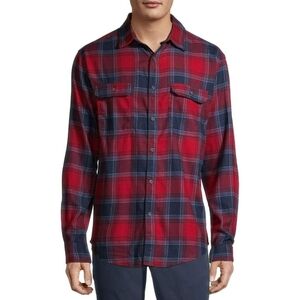 New George Men's Casual Red and Blue Plaid Shirt